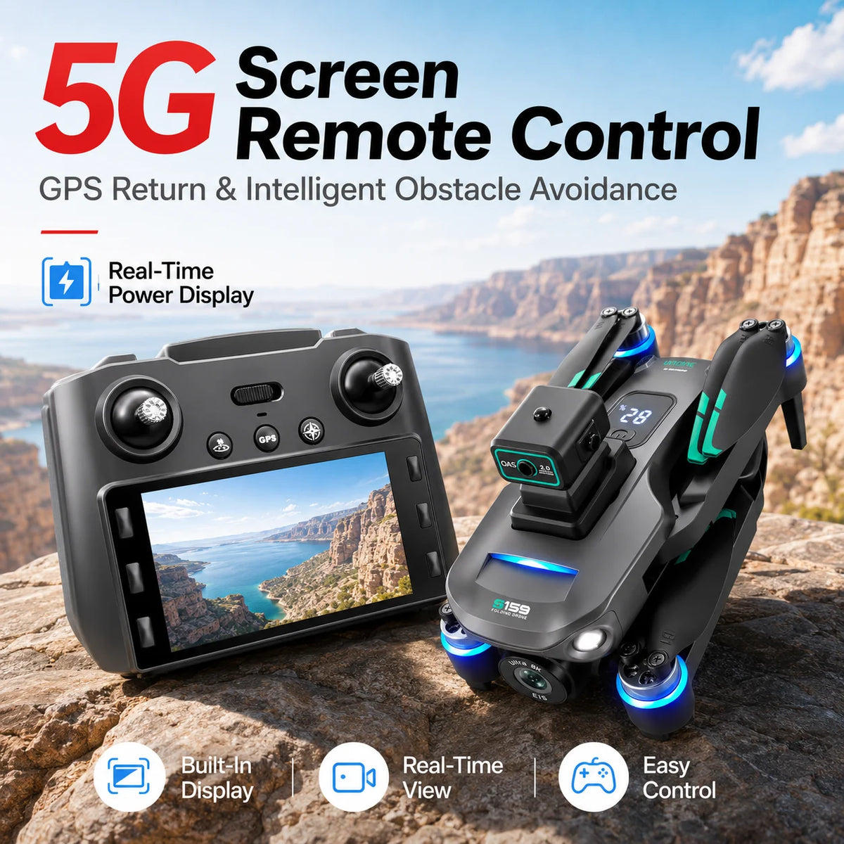 ZNLYRION GPS Drone S159 Brushless with 8K Camera 5G FPV Optical Flow Hover and 20Mins Flight Time