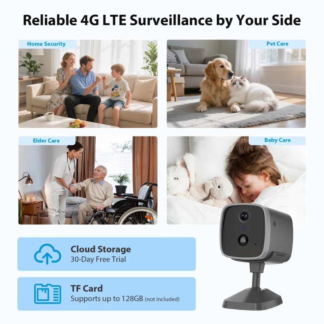 Mini 4G Wireless Security Camera with SIM Card, Battery Powered, Night Vision, Indoor Outdoor Use Hidden Cam