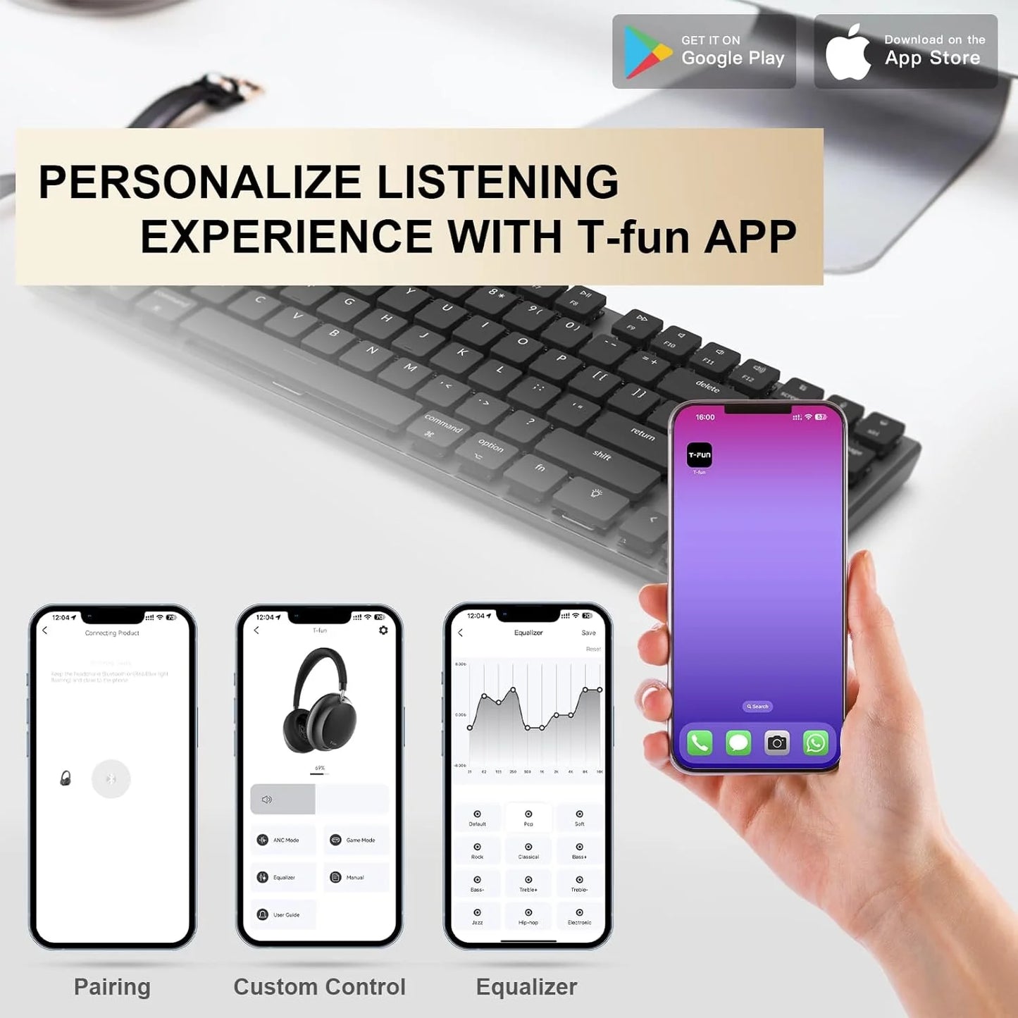 Bluetooth Active Noise Cancelling Headphones, Comfortable Wireless Over Ear