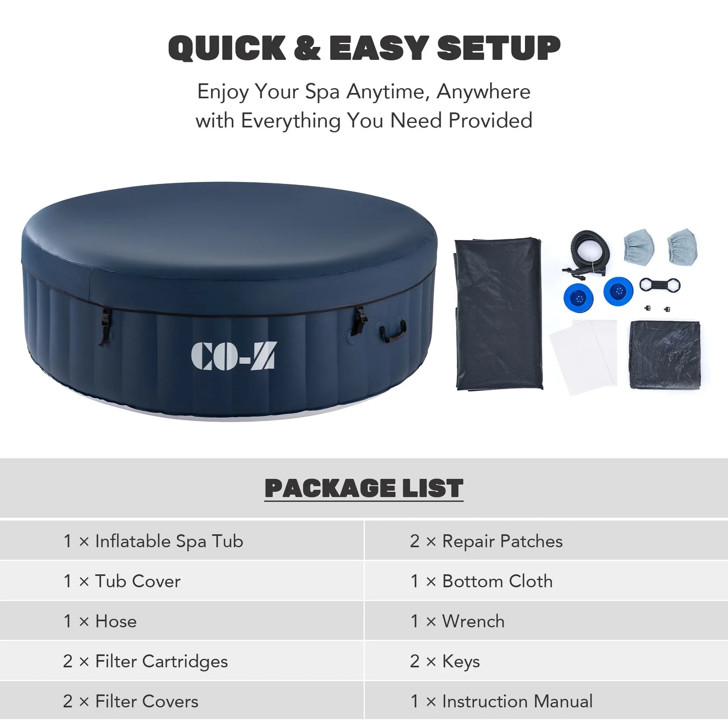 Outdoor Inflatable Hot Tub Spa w Heater&130 Massaging Jet 6 Person Round Whirlpool