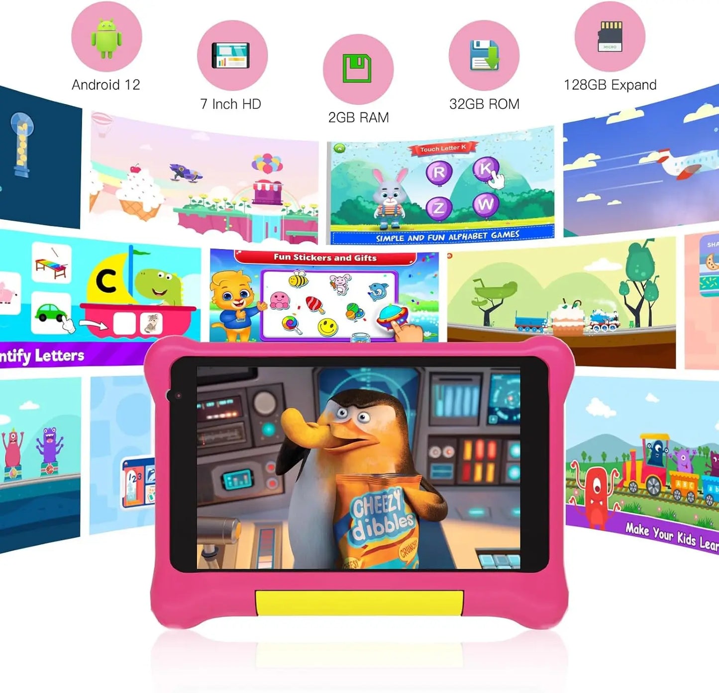 Kids Tablet 7 Inch Android 12 Quad Core 5GB+32GB WiFi 5000mAh Battery
