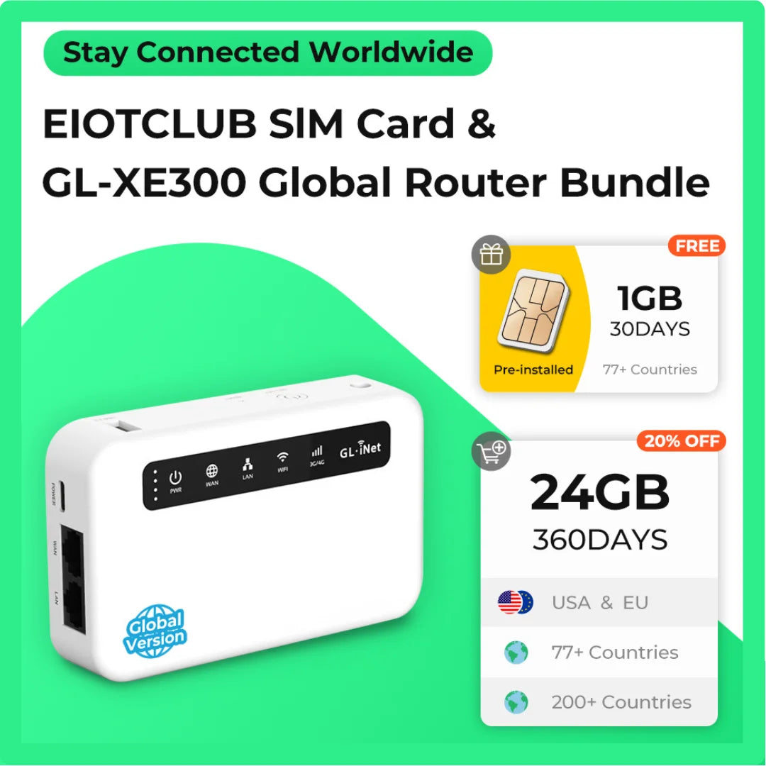 24GB 360Days SIM Card with GL-XE300 Global Router Bundle, 4G LTE