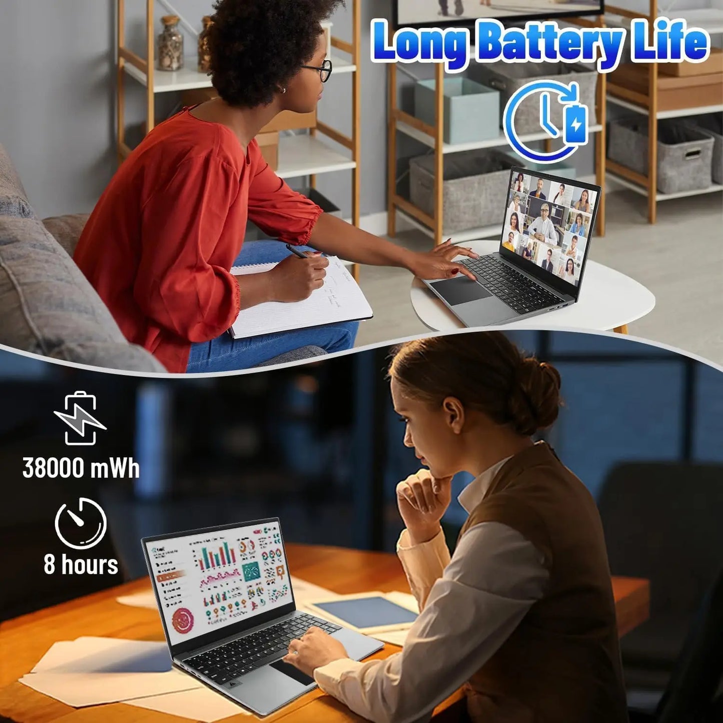 15.6 Inch Laptop Windows 11 Notebook 16G RAM 512GB SSD Quad-Core Intel