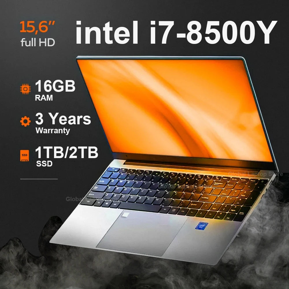 15.6 inch Portable i7 Laptop Fingerprint Unlock Notebook 16GB