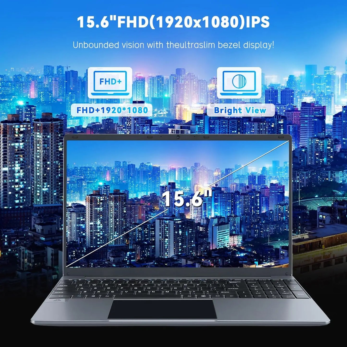 15.6 Inch Laptop Windows 11 Notebook 16G RAM 512GB SSD Quad-Core Intel
