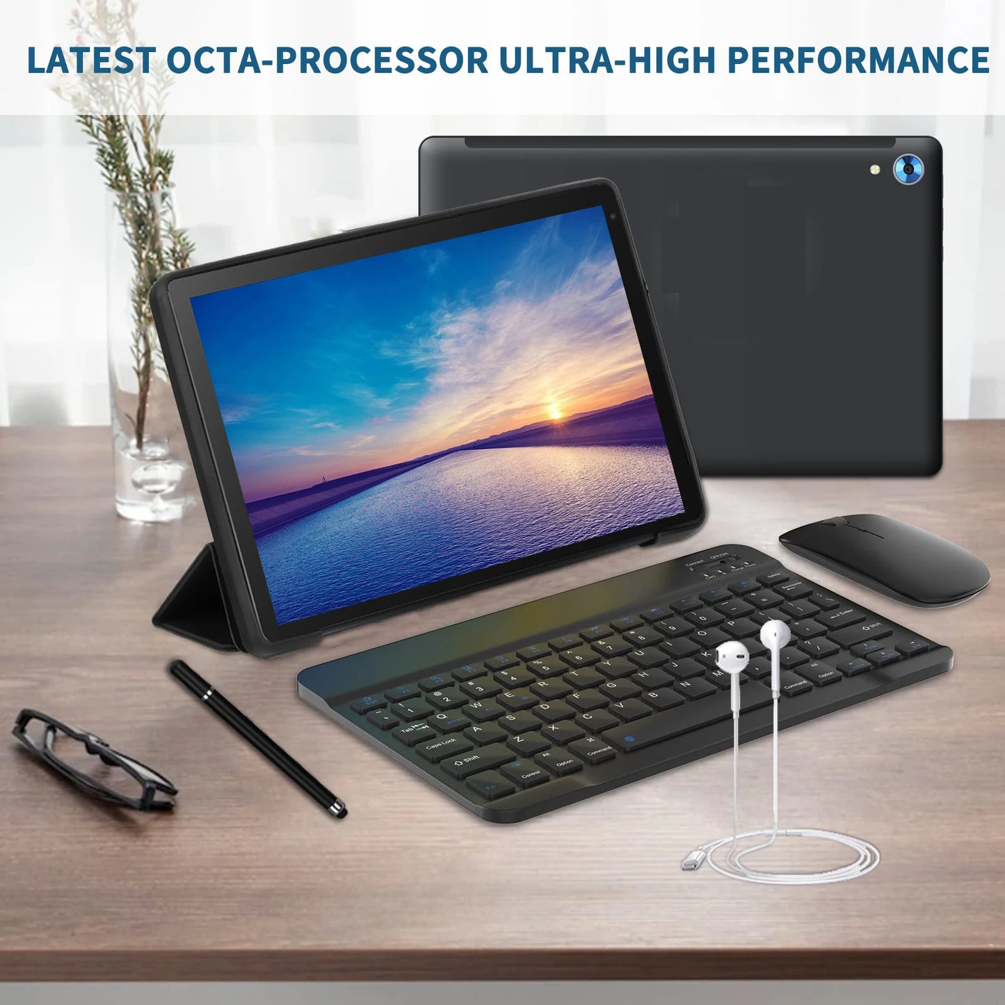 C108 10.1 Inch Tablet Octa-Core Processor 10GB RAM 128GB ROM Android 14 With Case