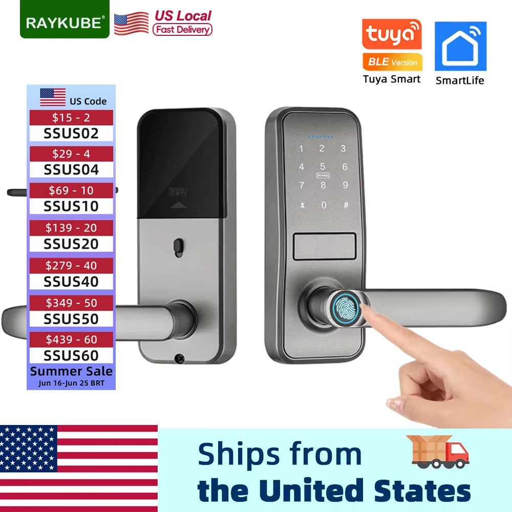 Smart Biometric Fingerprint Door Lock Electronic Lock Tuya App Set