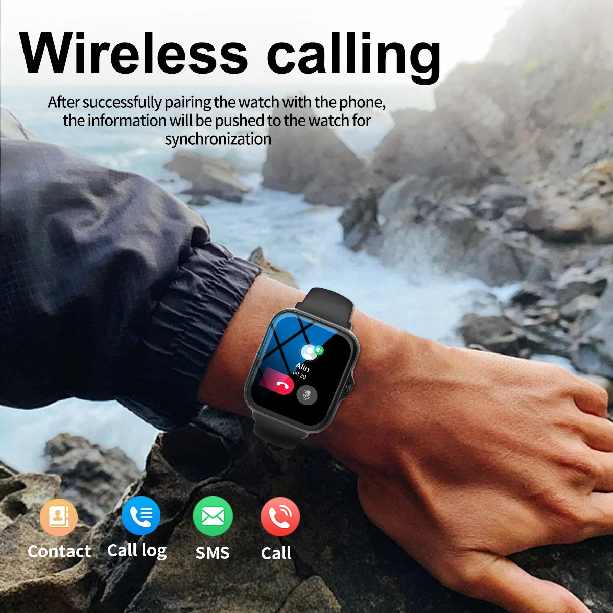 Smart watch with full touch screen, call, message reminder, music control