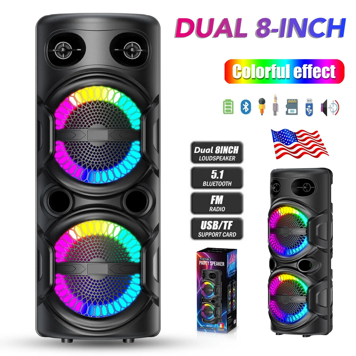 3000W Portable Bluetooth Speaker Sub woofer Heavy Bass Sound System Party