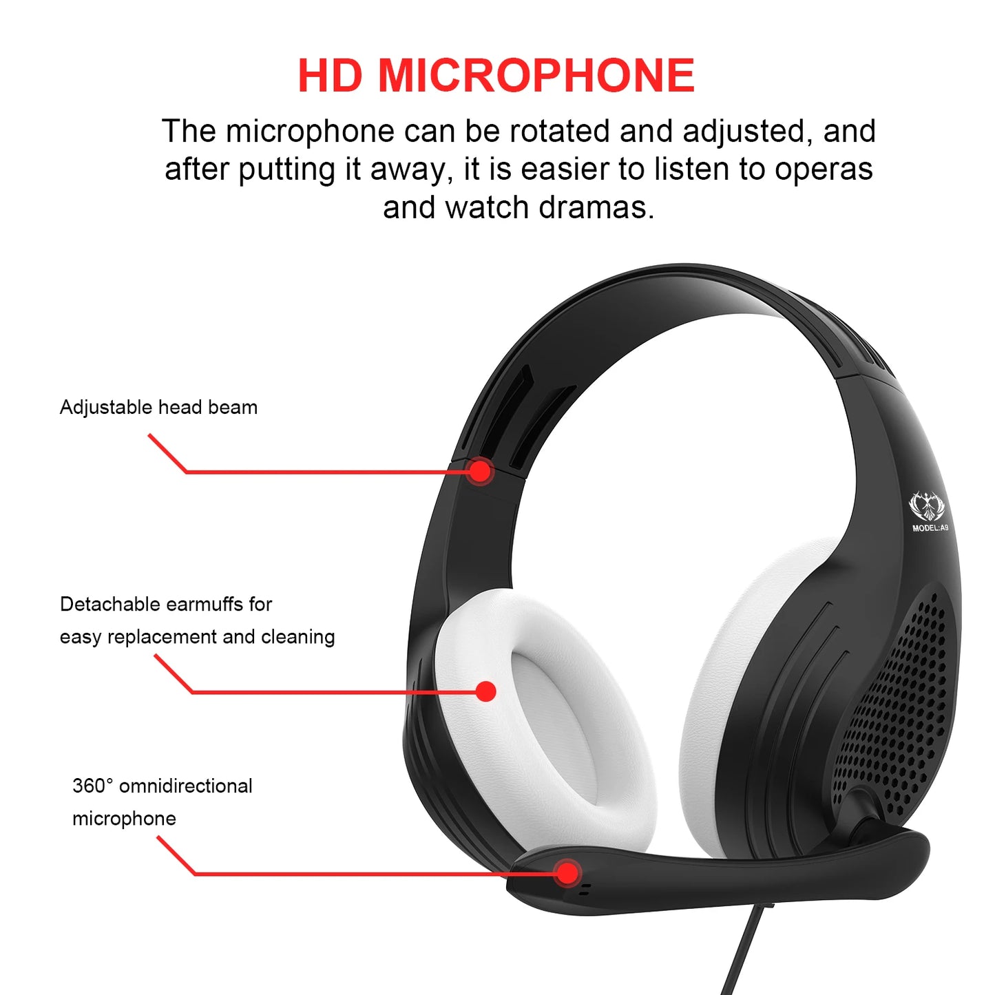 3.5mm Wired Over-Ear Headphones with Mic, Noise Cancelling, Stereo