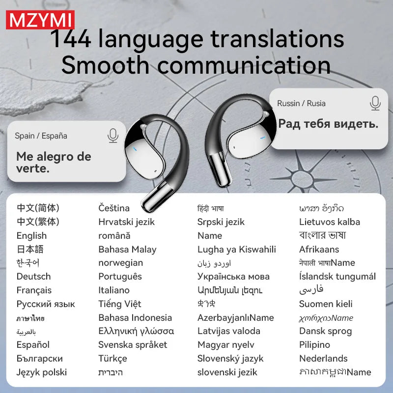 AI Translation Wireless Earphone TWS Ear Hook Sport Running Bluetooth Headset