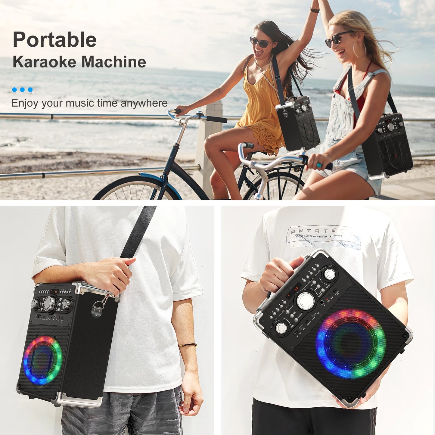Karaoke Machine with 3 Mics&DJ Disco Ball Light, Portable Bluetooth