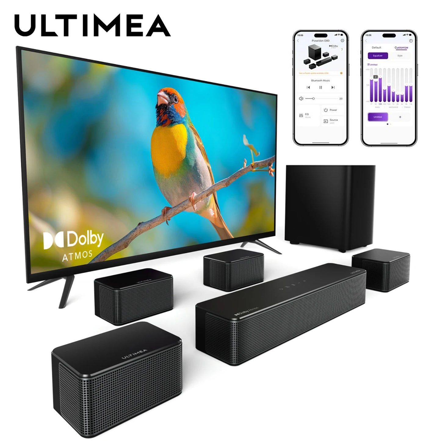 Soundbar with Dolby Control, Theater Surround Bluetooth Speakers with Wireless Subwoofer