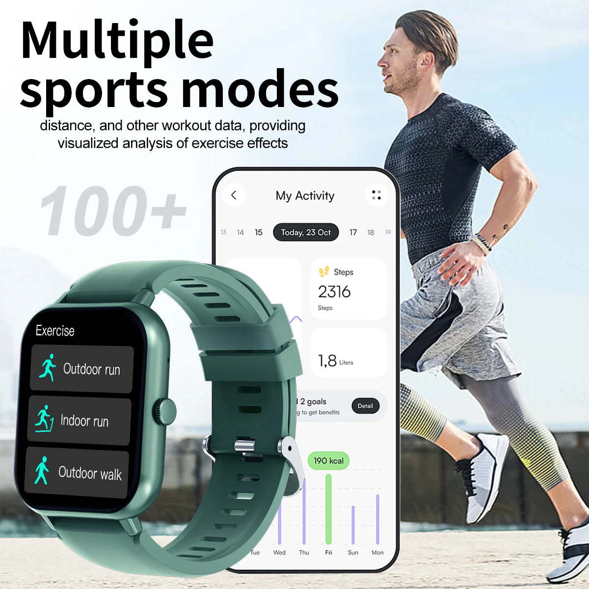 Smart watch with multiple sports modes, wireless calls, weather forecast,