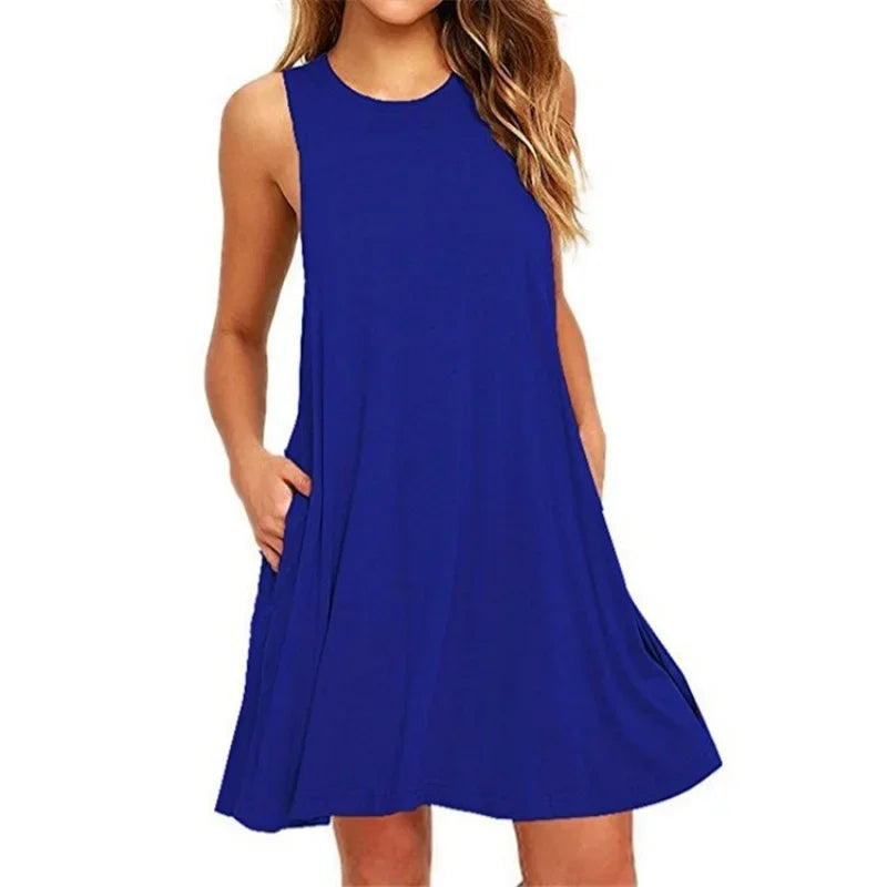 Women's Dress Summer Casual T Shirt Dresses Beach Cover up Plain Pleated