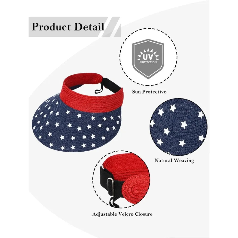 Womens Sun Hat Straw Visor UV Protection Wide Brim
