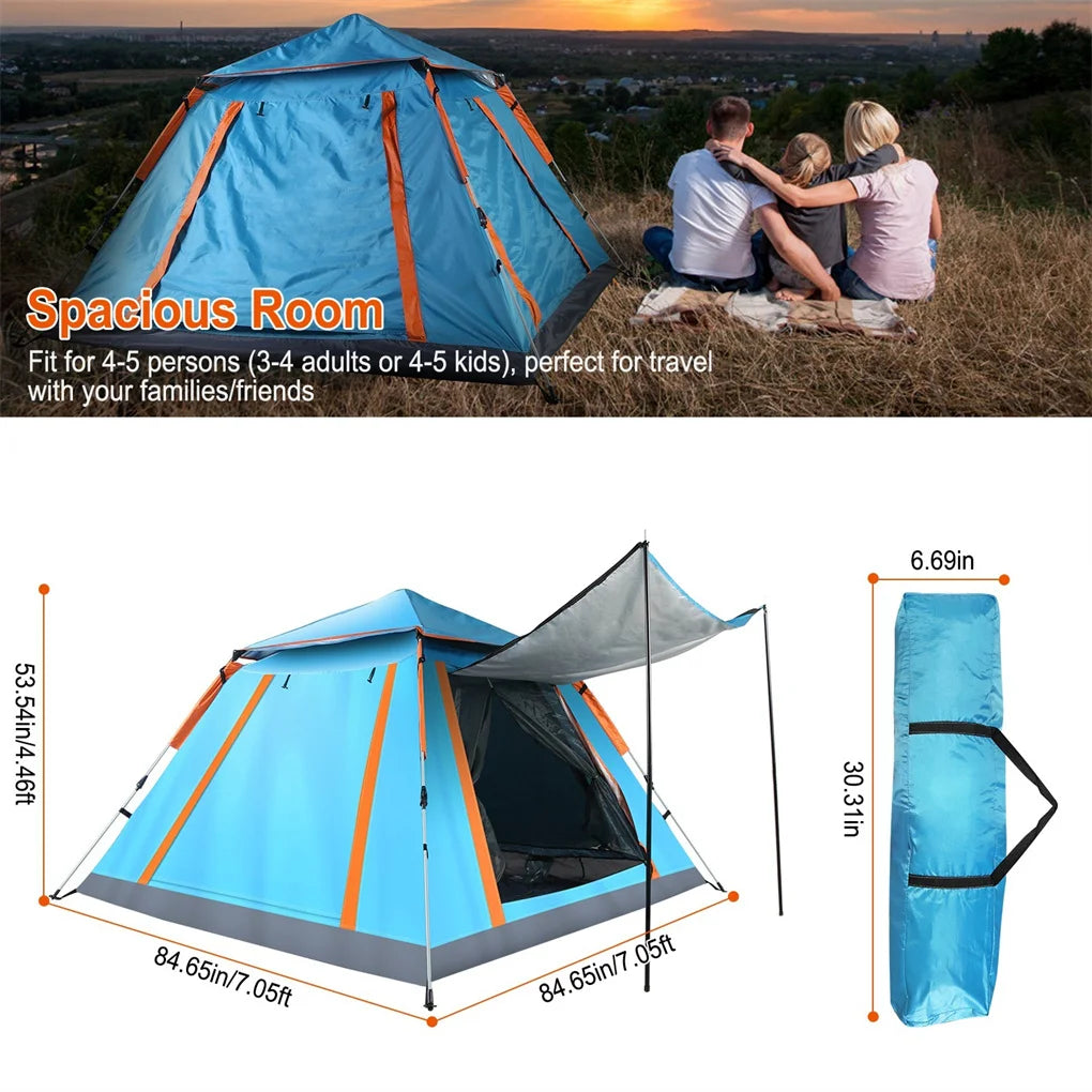 4-5 Person Pop-Up Camping Tent, Instant Setup Family Tent with 2 Mosquito Nets