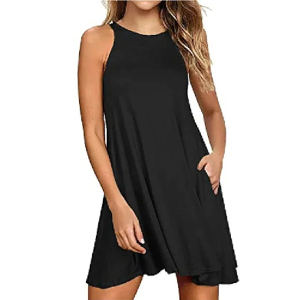 Women's Dress Summer Casual T Shirt Dresses Beach Cover up Plain Pleated