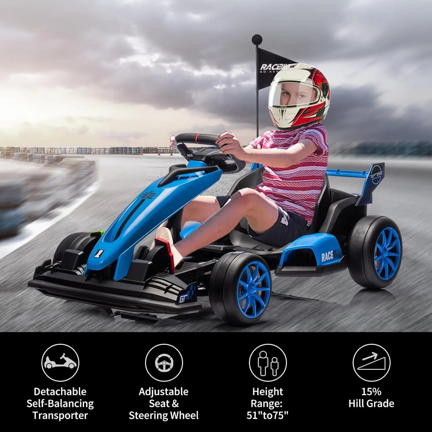 24V Go Kart, Electric Drift Kart Car with Adjustable Seat, Outdoor Ride
