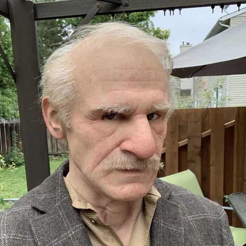 Realistic Grandpa Halloween Mask - Latin Helmet with Wig, Halloween Elderly Role