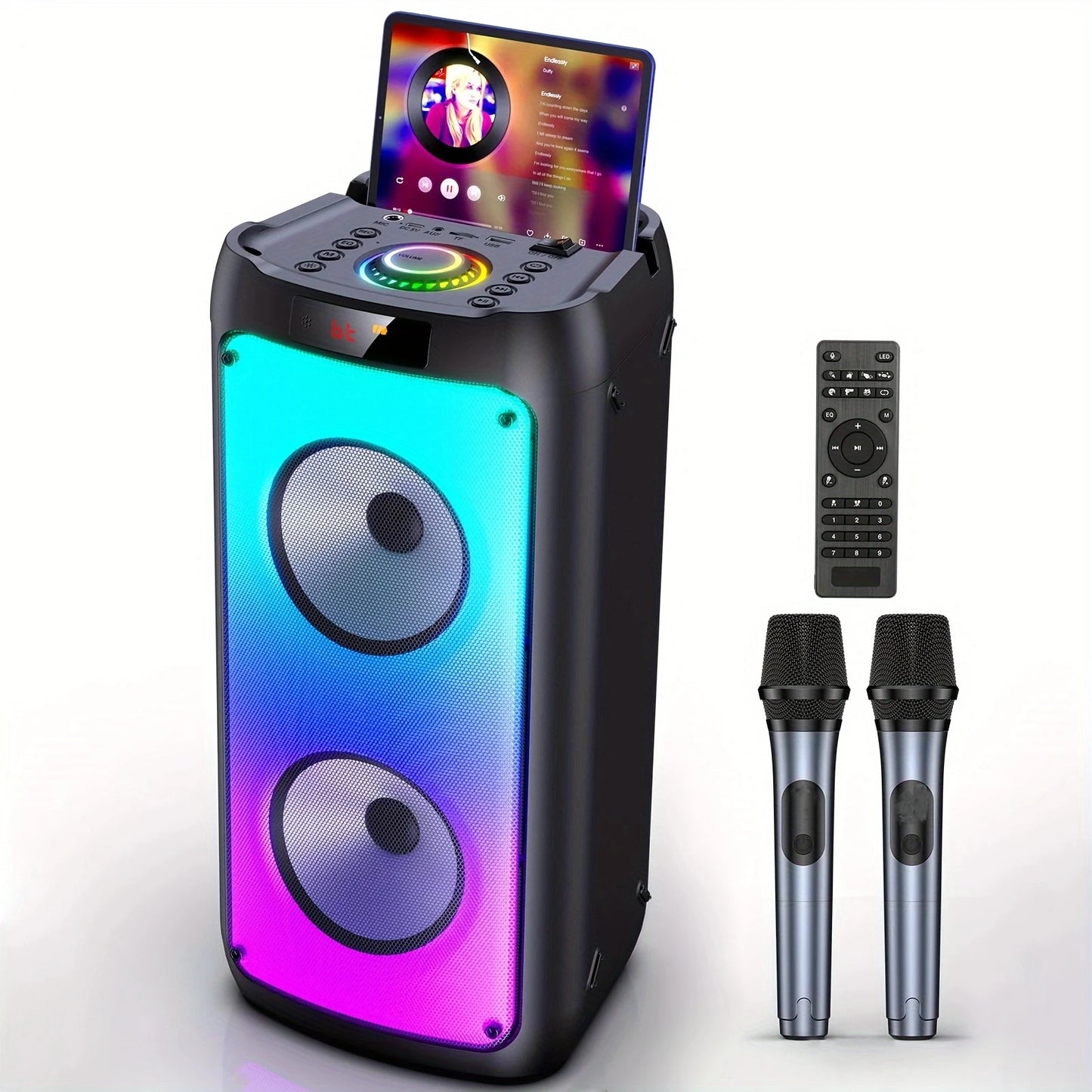Wireless Bluetooth Speaker, Karaoke Machine with 2 Microphone,