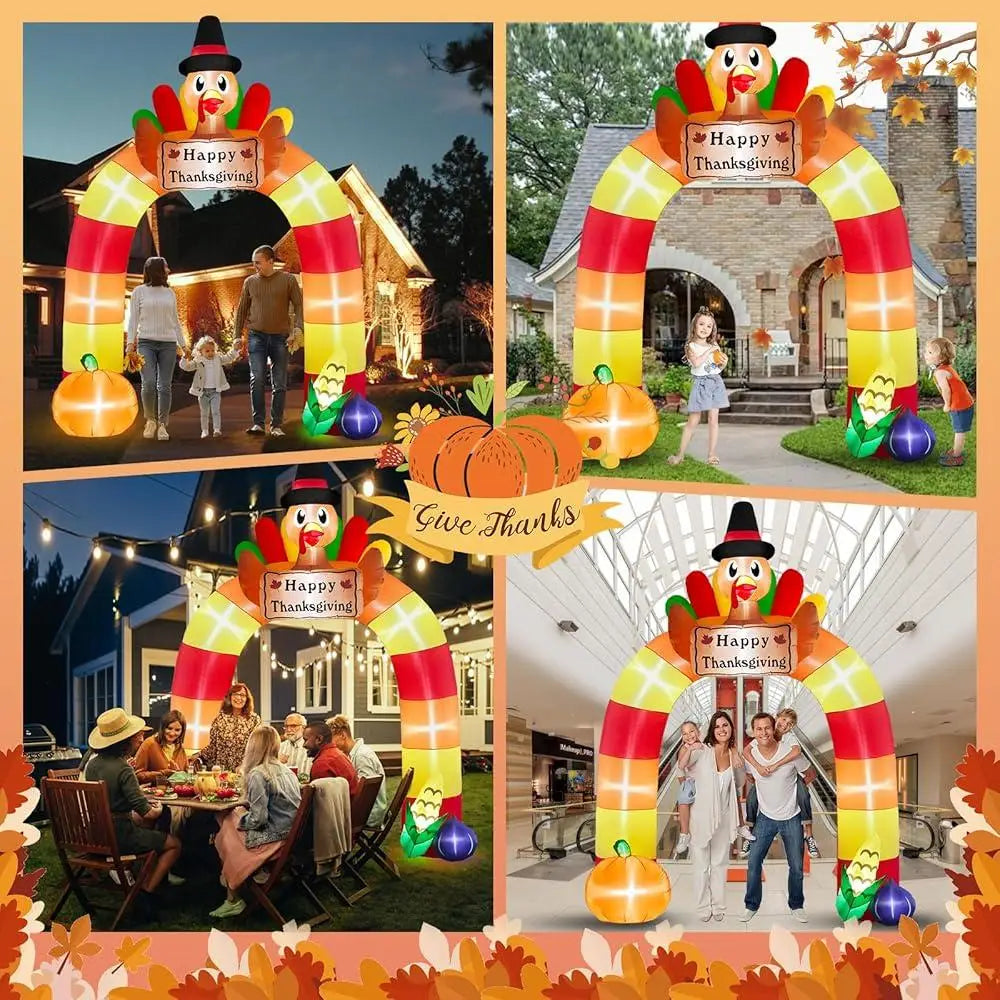 Thanksgiving Inflatable Turkey Archway Outdoor Decor with Happy Thanksgiving Sign LED Lights