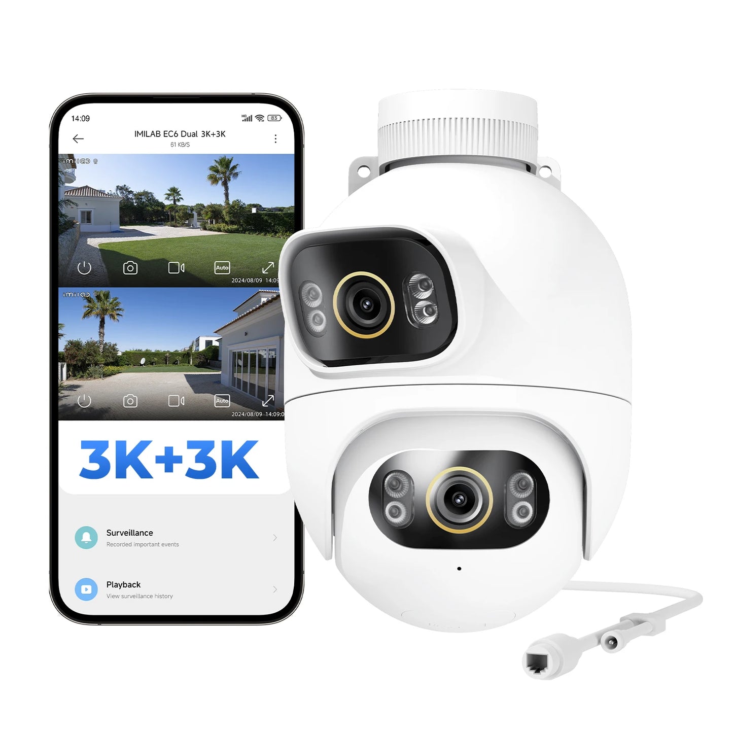 Outdoor Surveillance Camera Dual Lens 360°Colour Night Vision WiFi/LAN