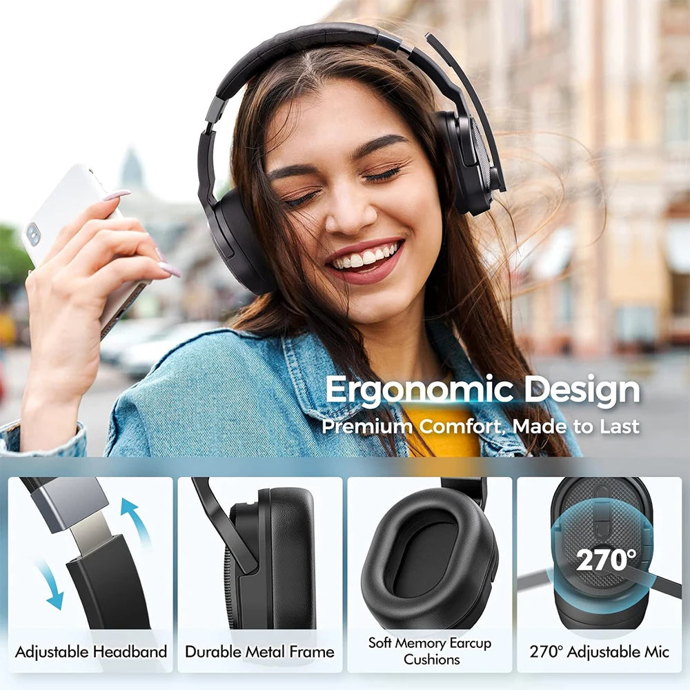 2 in 1 Wireless Headphones Bluetooth 5.3 Dual/Single Office Headset
