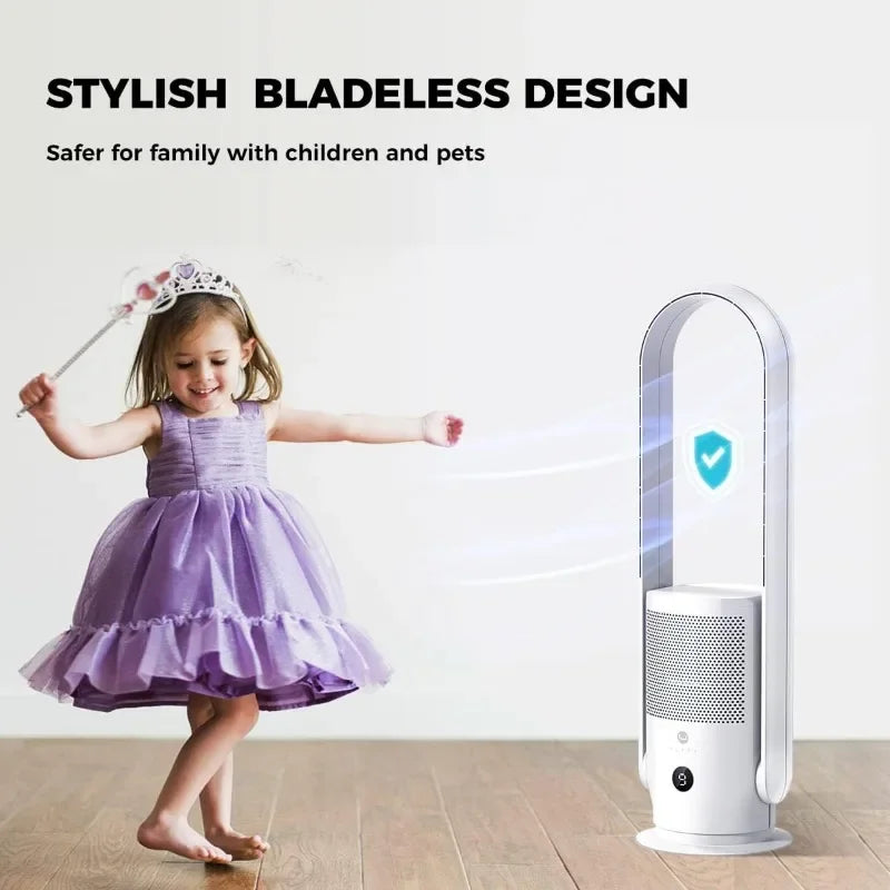 Bladeless Tower Fan and Air Purifier in one, True HEPA Filter 99.97%
