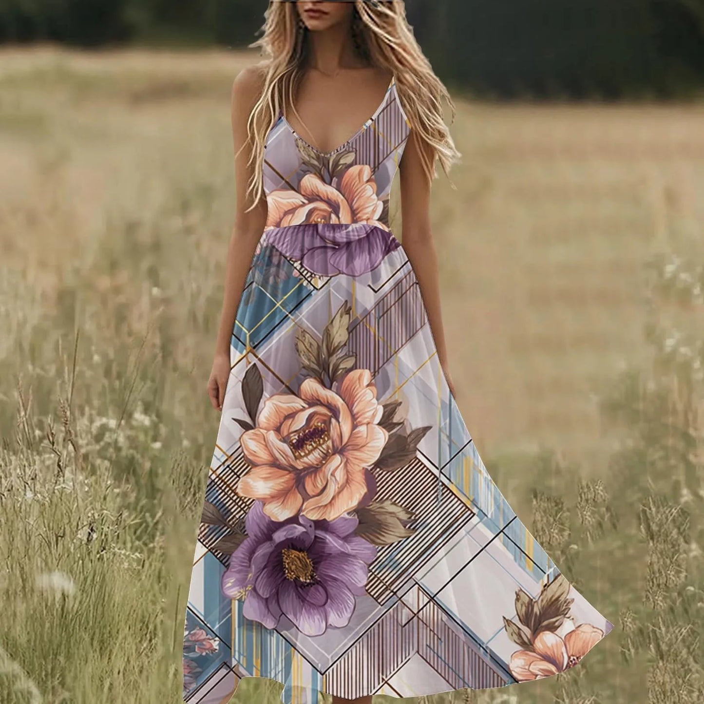 Boho Summer Dresses V Neck Floral Printed Sundresses, Beach Trendy Airy Dresses