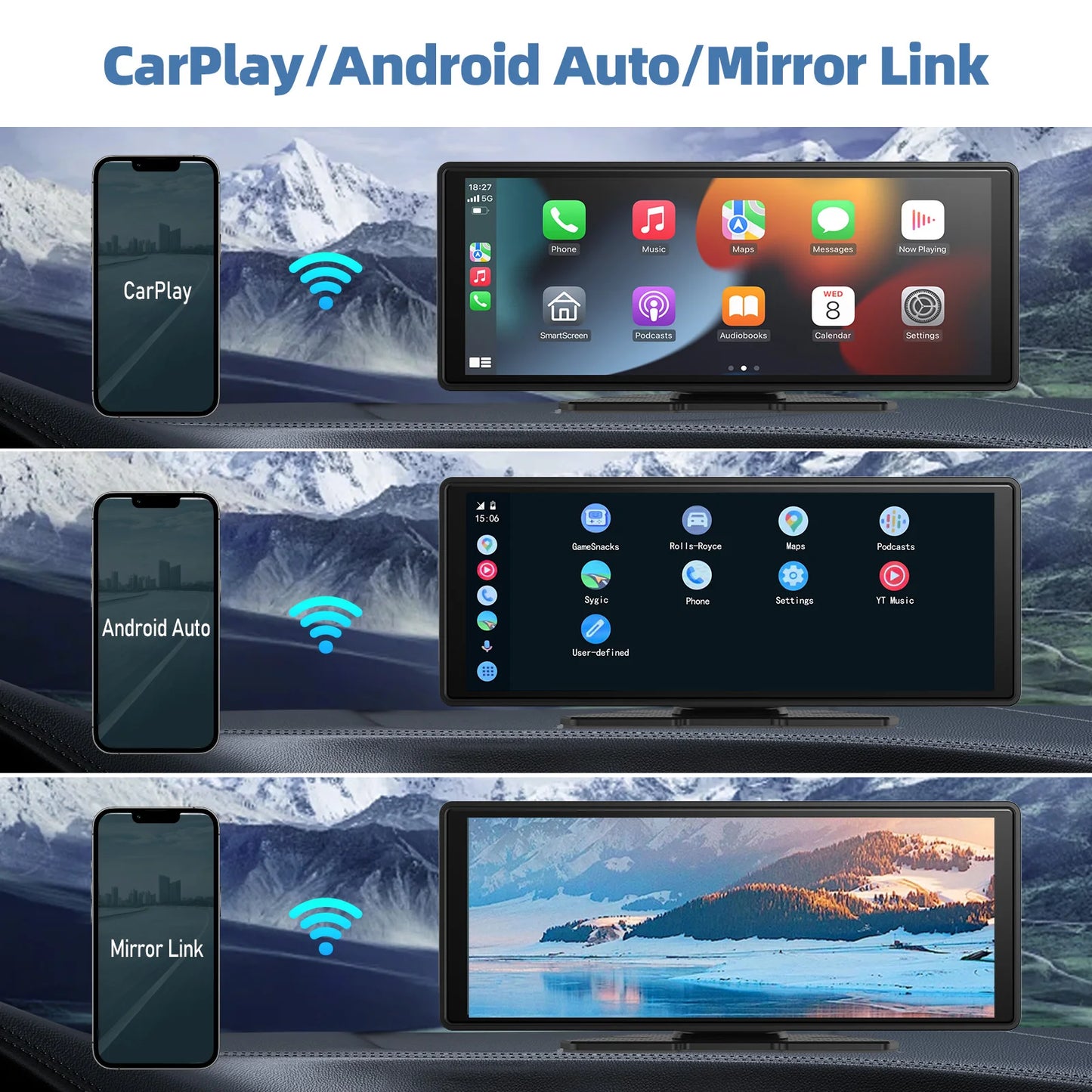 Portable Wireless Carplay Car Stereo, 10.26" inch HD Touchscreen