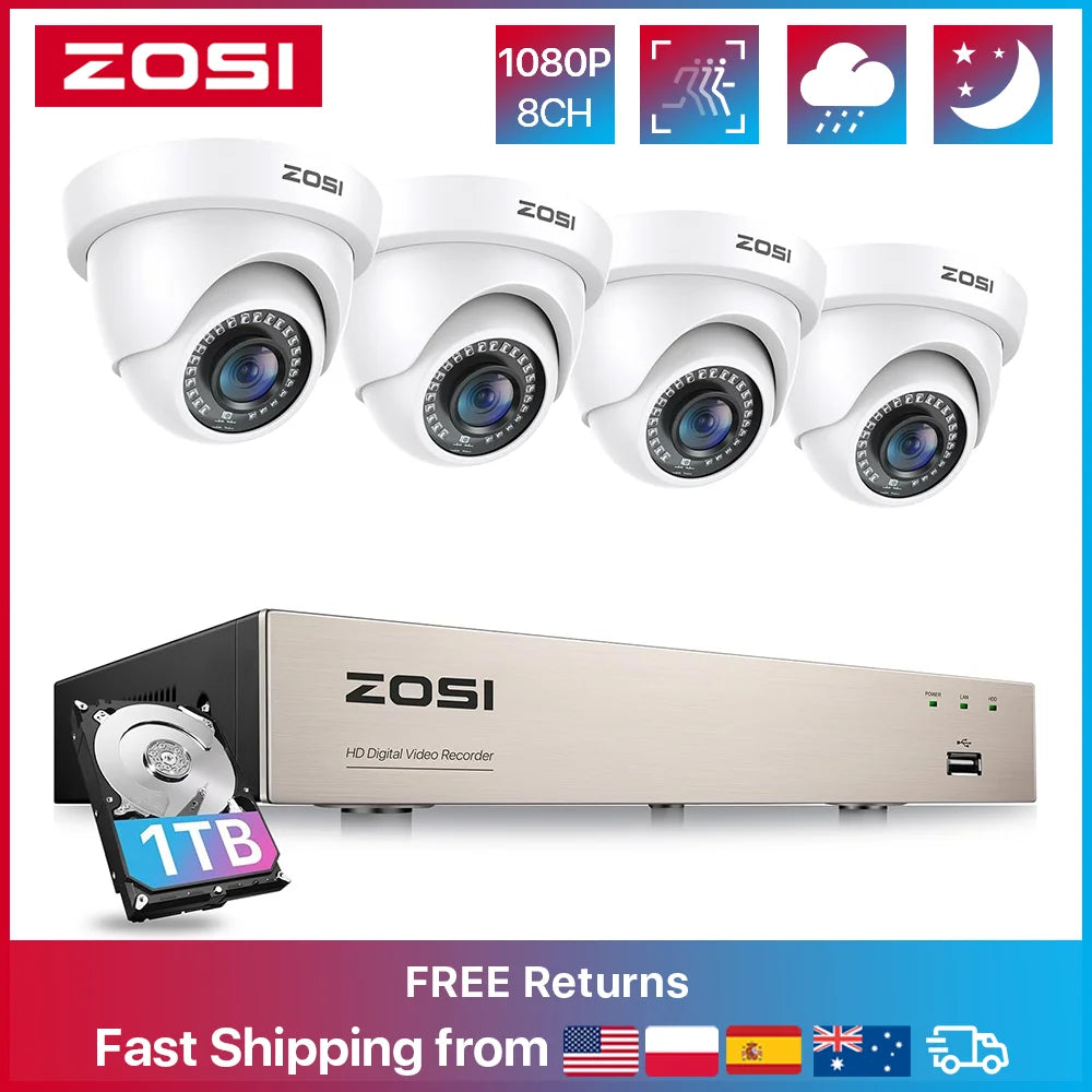 8CH 1080P HD Wired Security Cameras System 5MP Lite 8Channel HD-TVI DVR