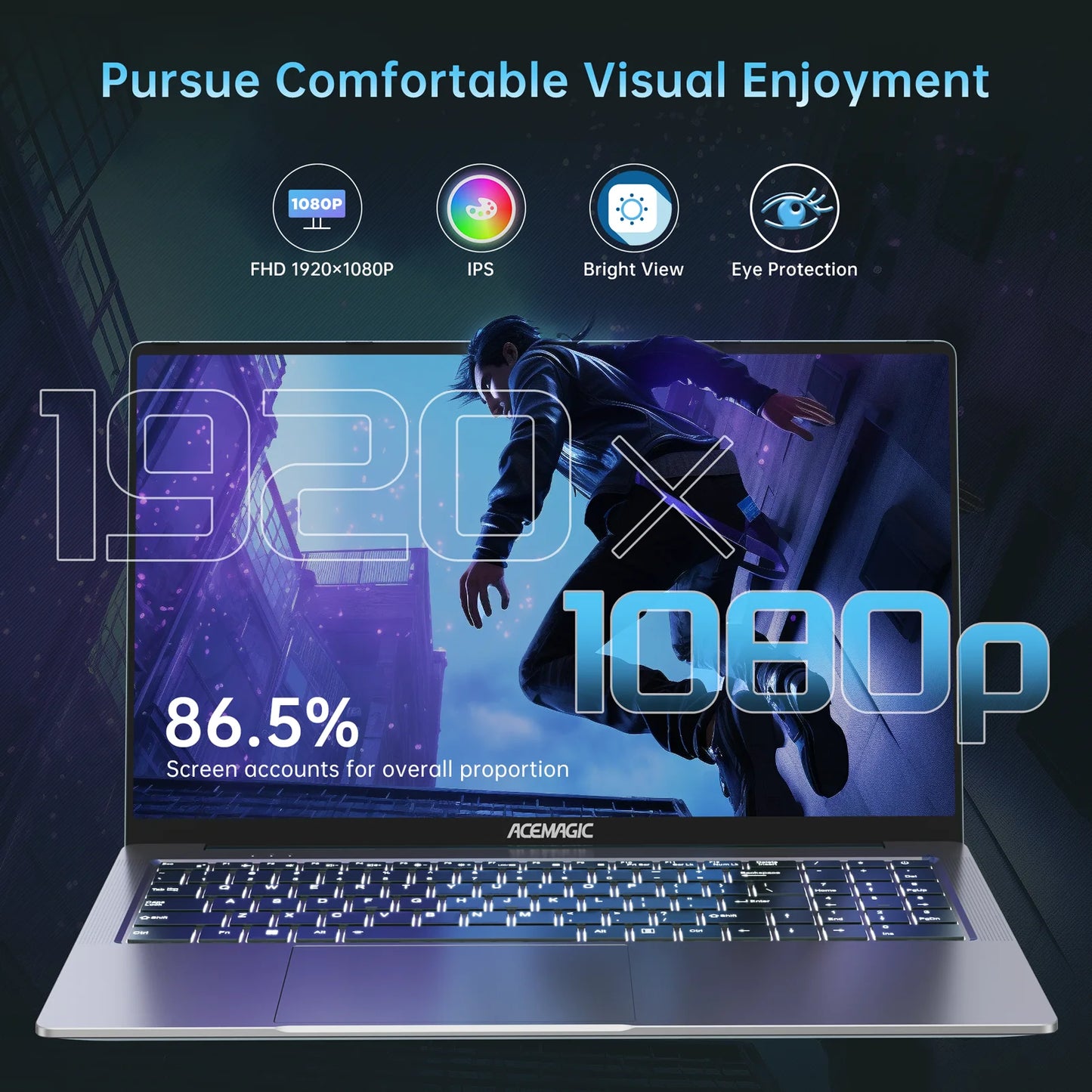 Gaming Notebook AMD Ryzen 7 5700U(Beat i7-1265U)Backlit Laptop Keyboard