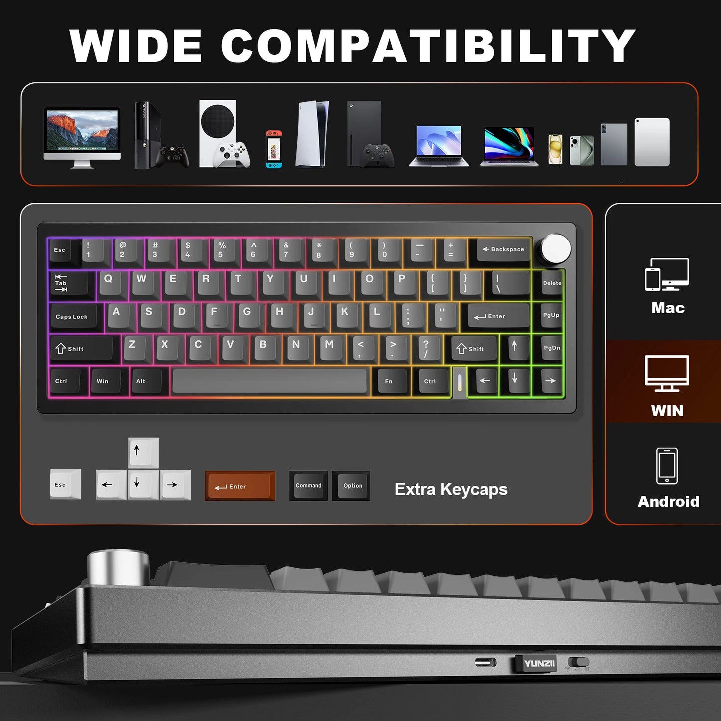 AL68 Silver Wireless Custom Mechanical Keyboard, Aluminum Keyboard,
