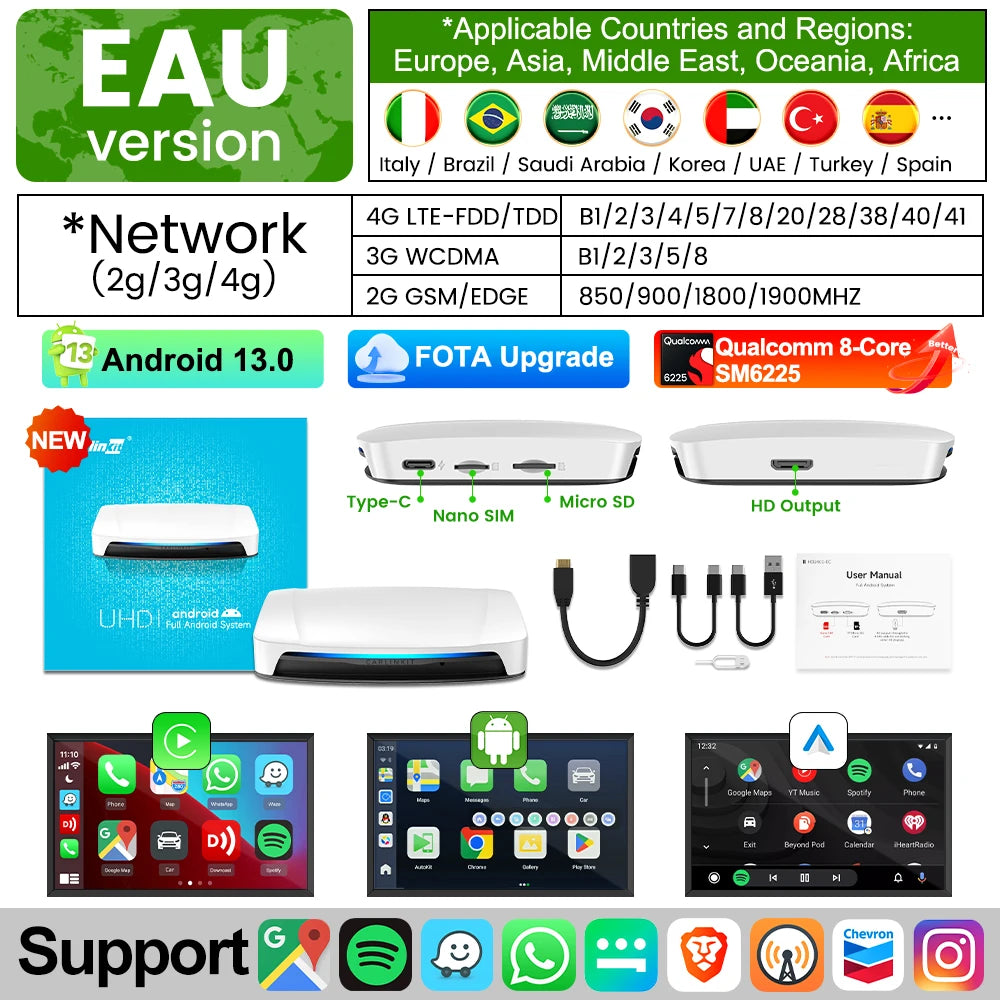 HDMI CarlinKit 8+128GB CarPlay Ai Box Android 13.0 Wireless