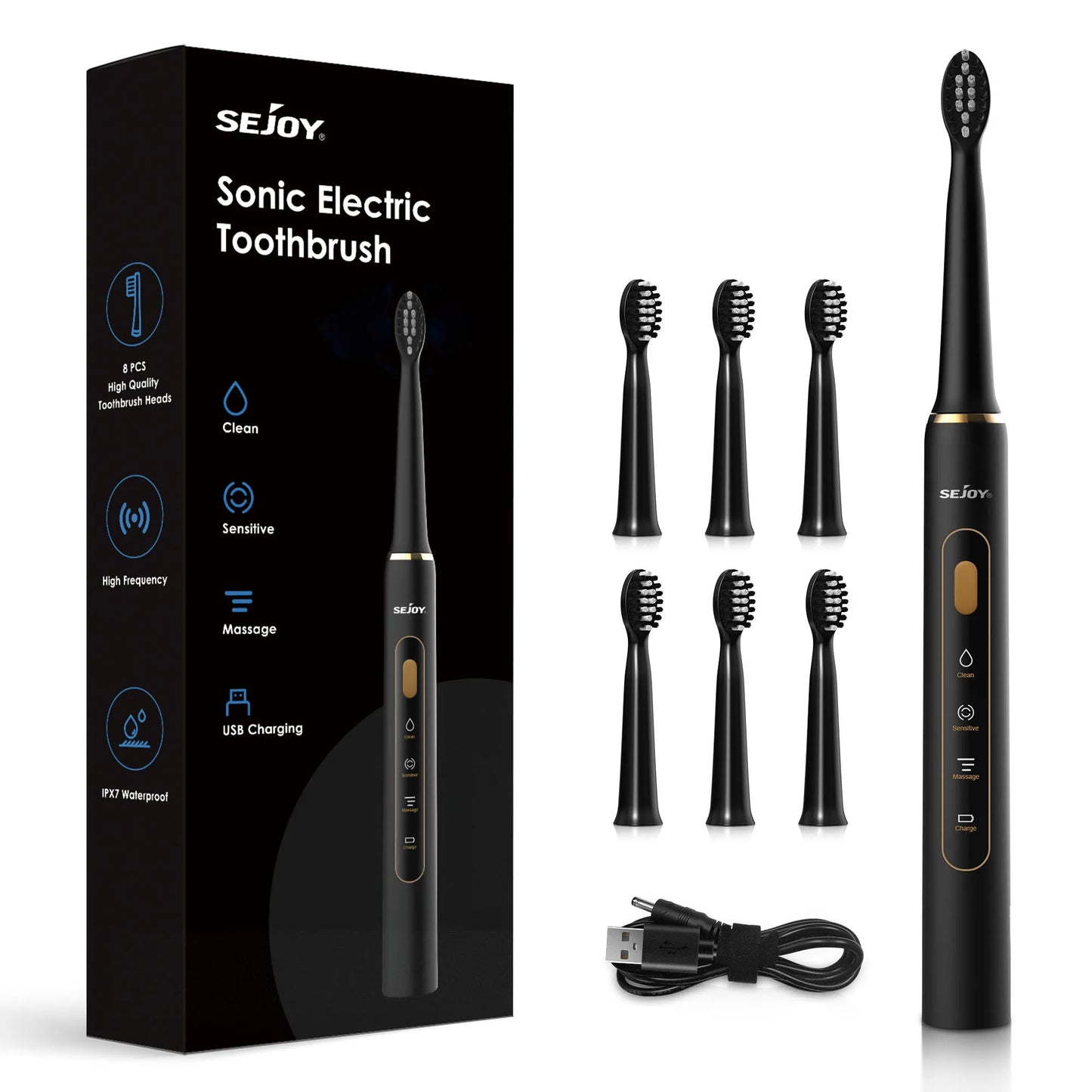 Electric Sonic Toothbrush 3 modes Clean USB Rechargeable