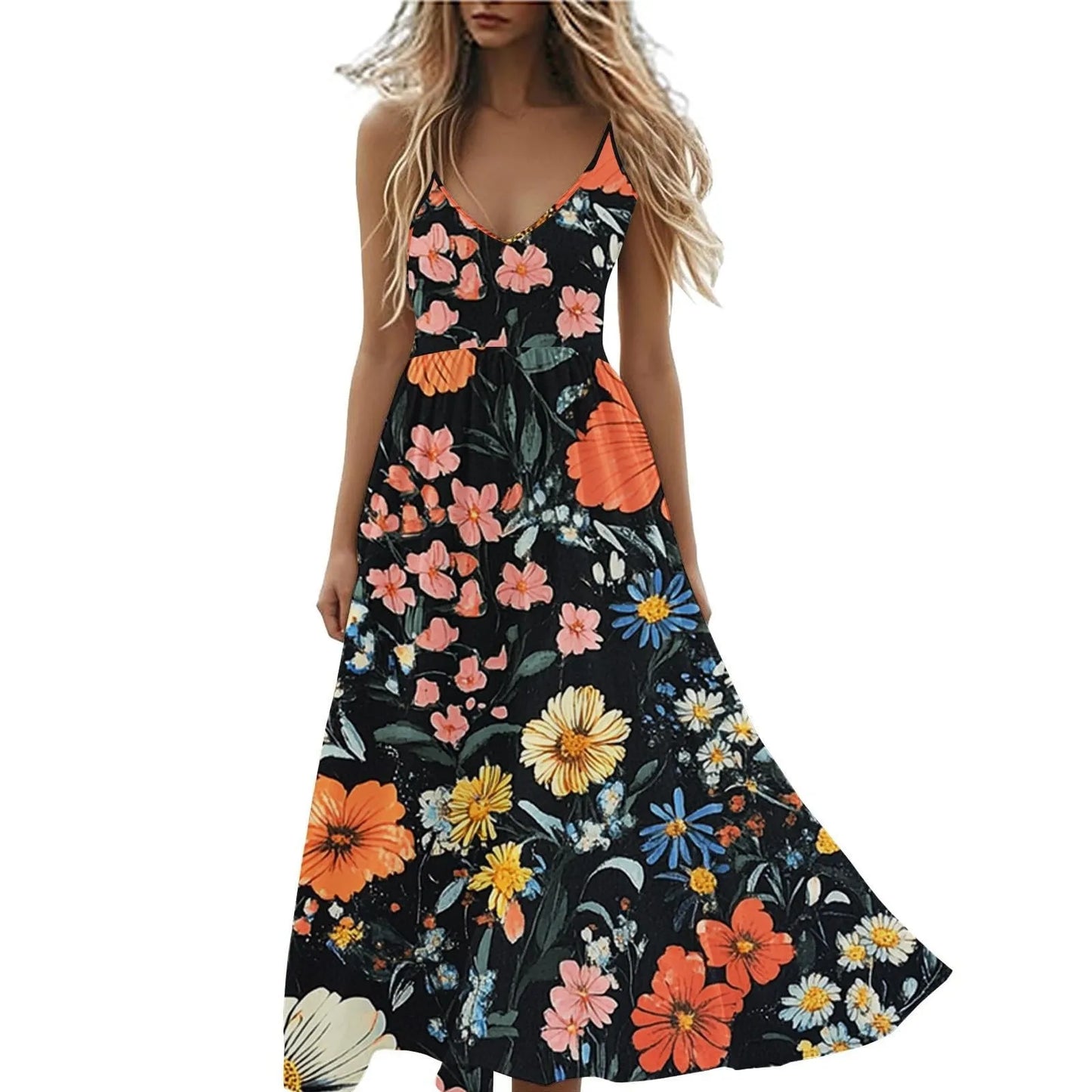 Boho Summer Dresses V Neck Floral Printed Sundresses, Beach Trendy Airy Dresses