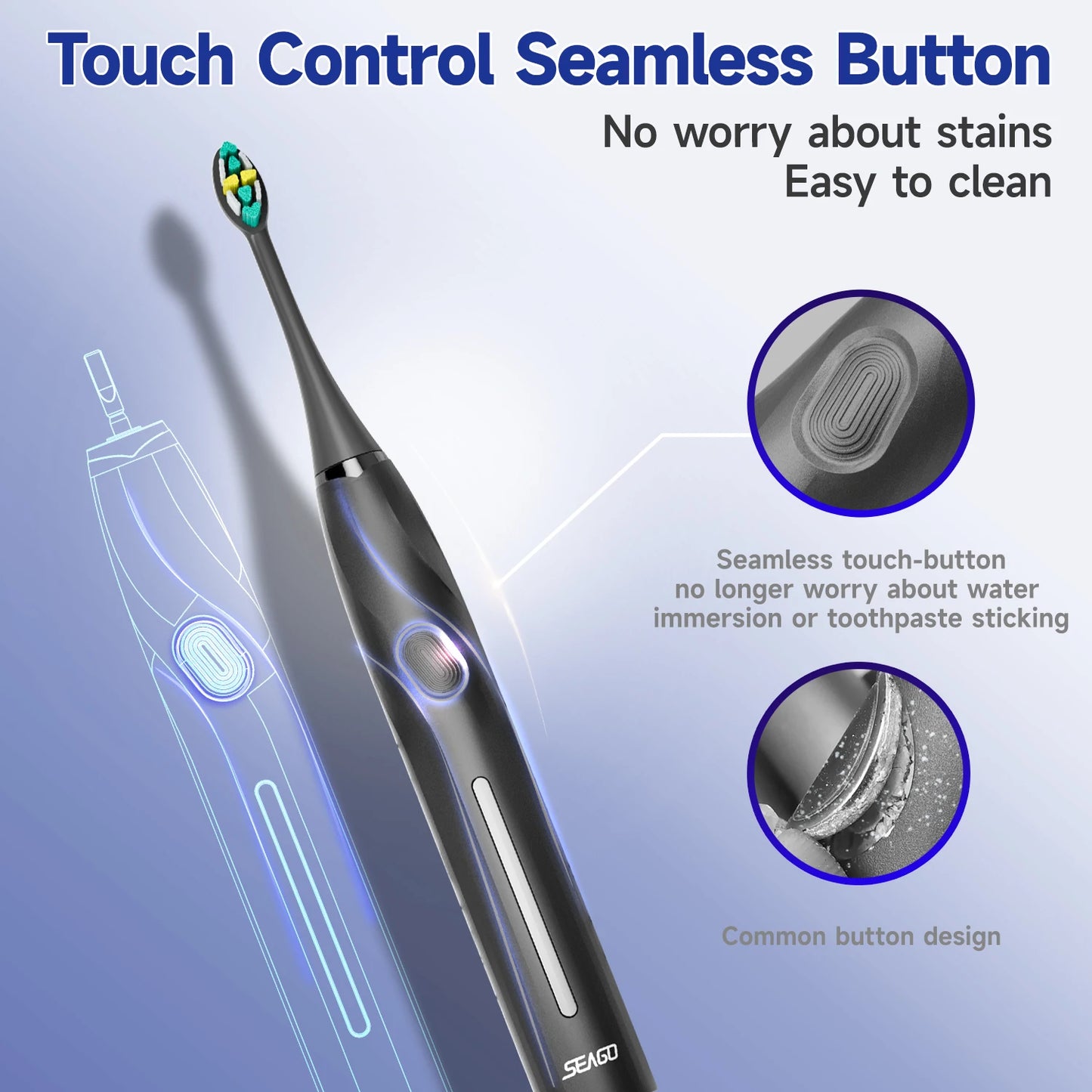 Electric Toothbrush with 8 Soft Bristle Heads for Adults, Pressure Sensor,