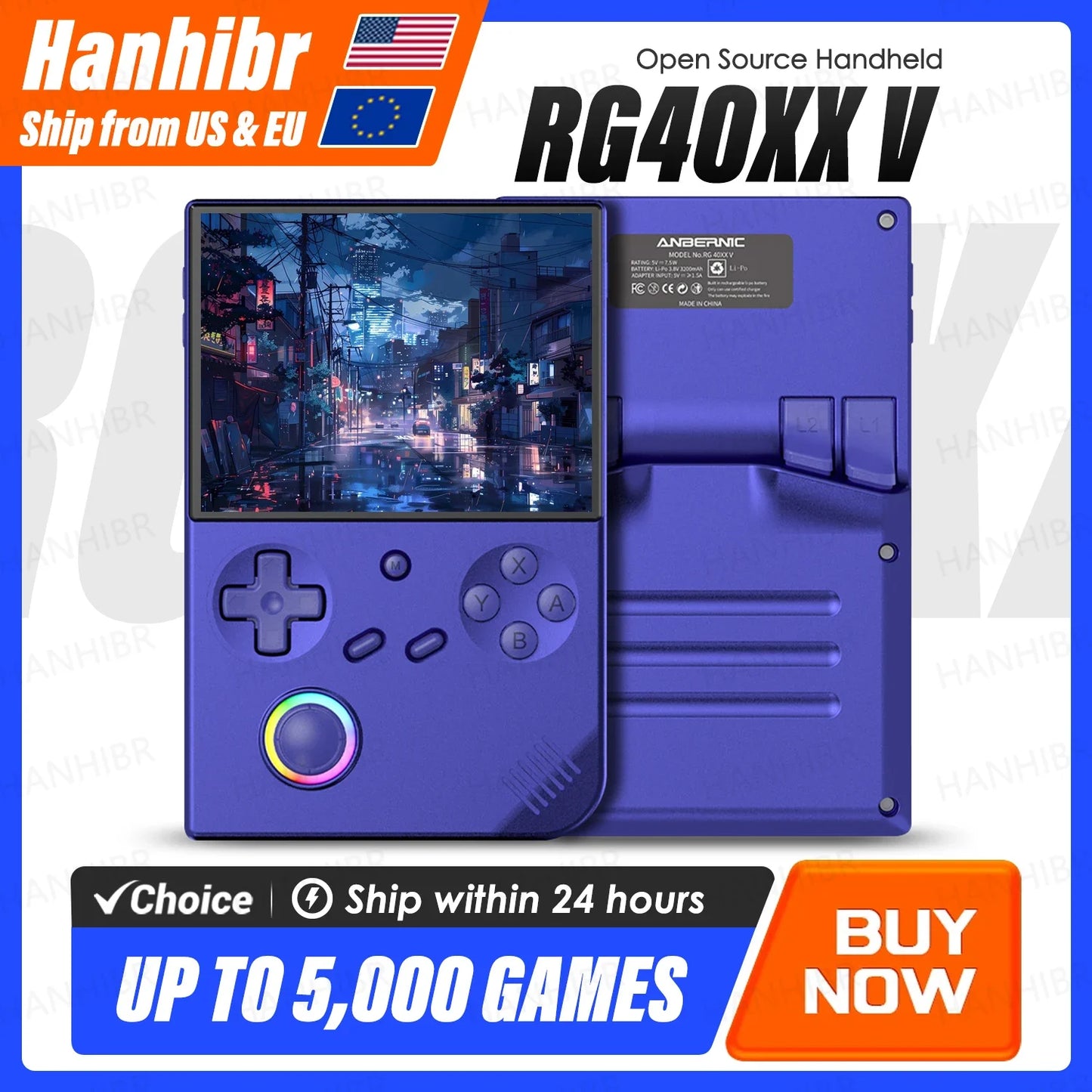 Handheld Game Console 4'' IPS Screen Video Output Joystick RGB lighting