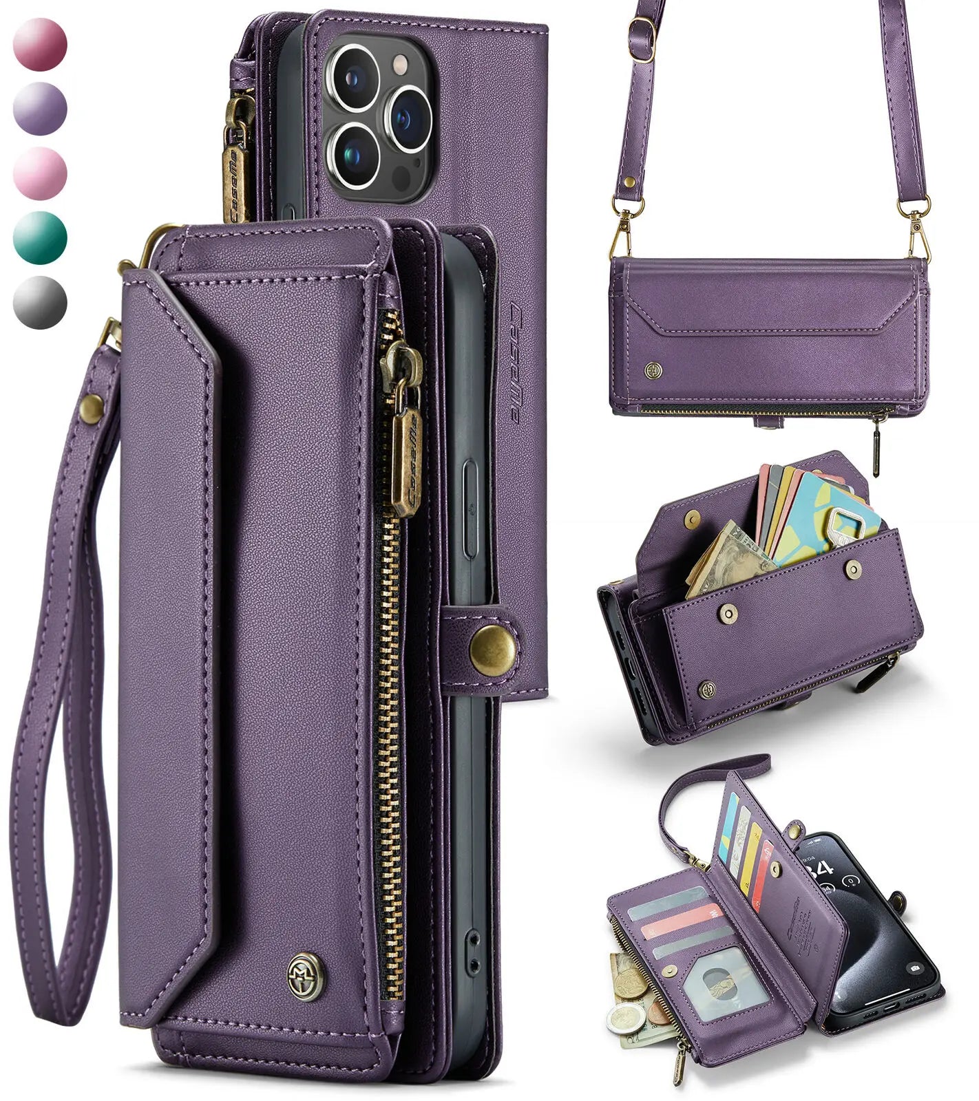Crossbody for iPhone 16 15 14 13 12 11 Pro Max XS XR SE Case Wallet Card Holder