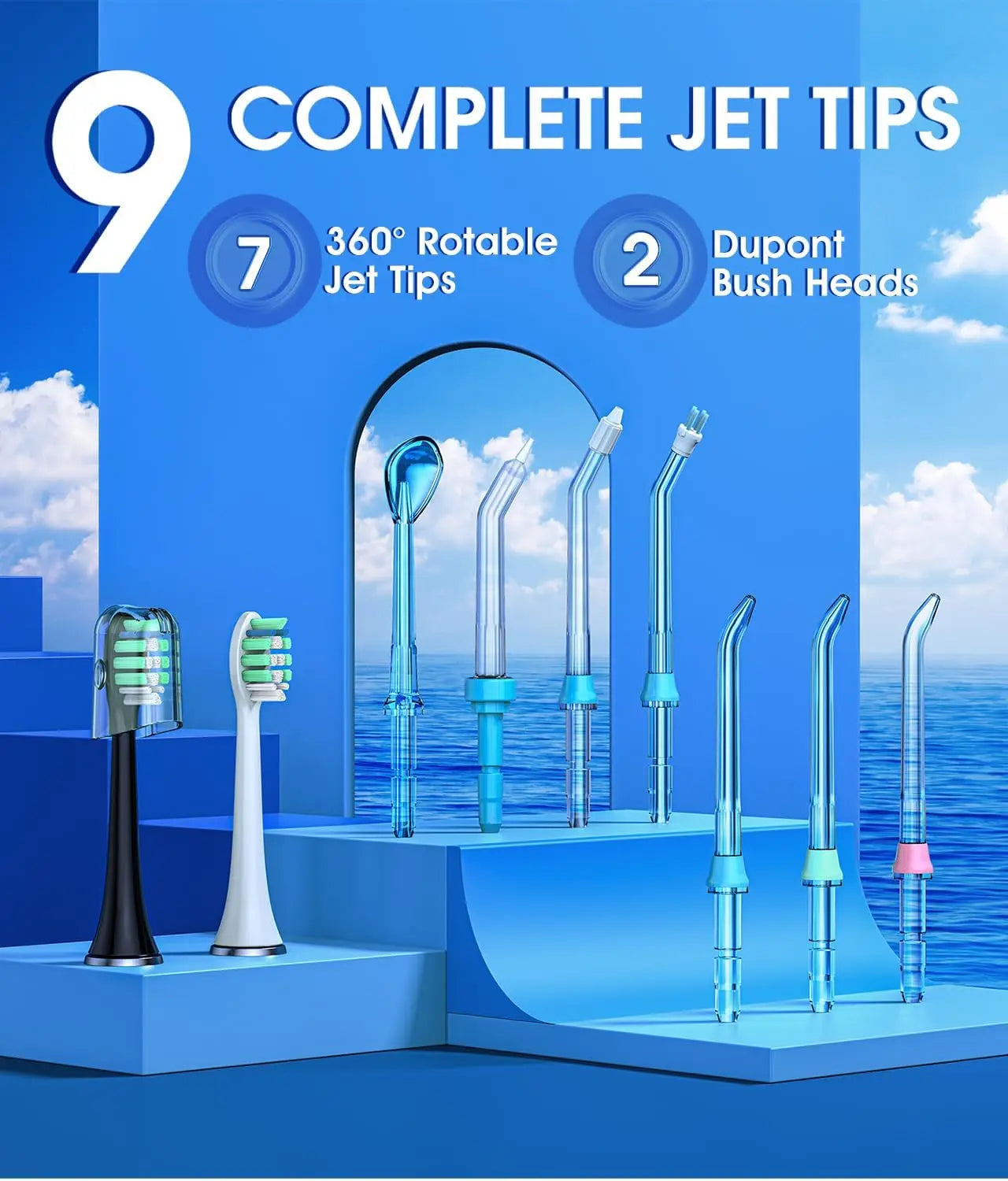 Electric Toothbrush and Water Flosser Combo, 600ML Oral Irrigator with 7 Tips,