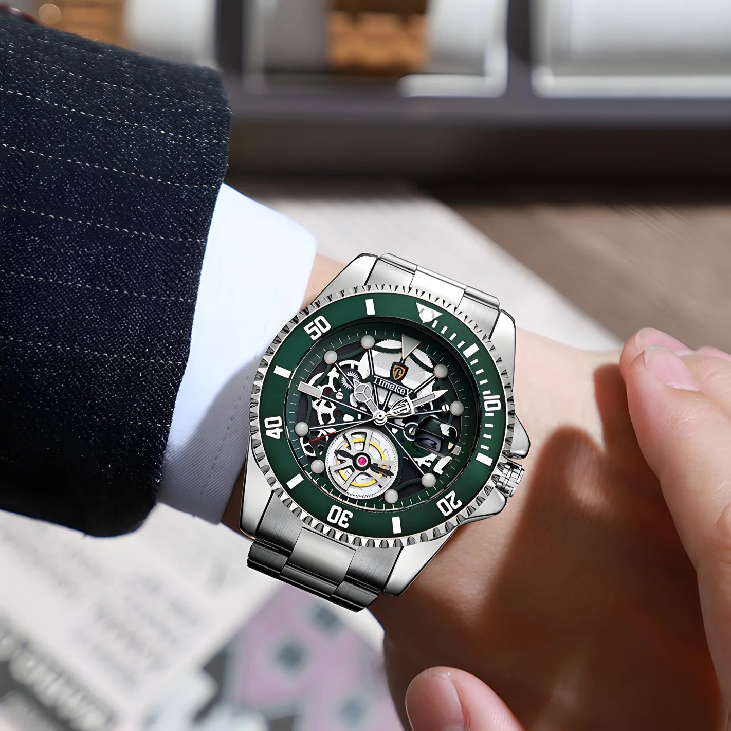 1pc men's quartz watch, mechanical watch shape, big brand design,