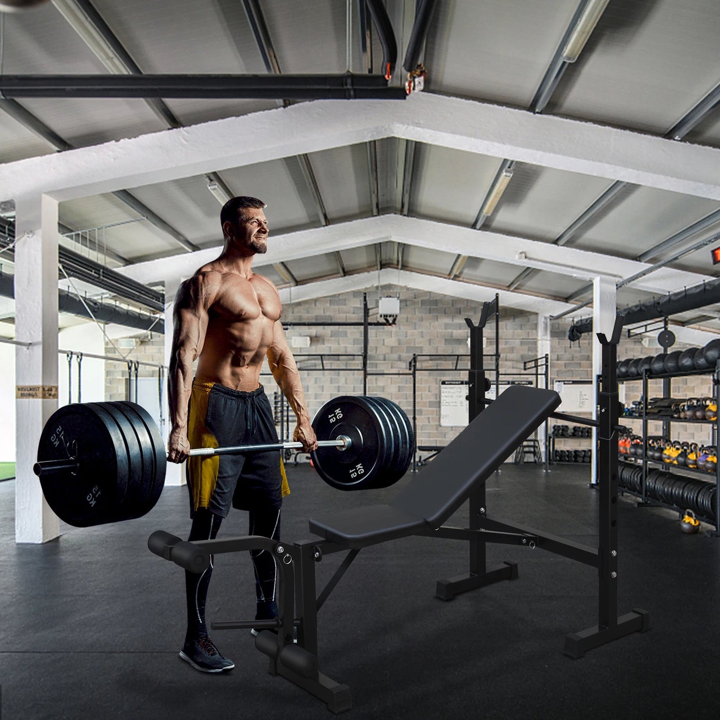 Weight Bench Press Set with Squat Rack and Bench Strength Training For Home Gym