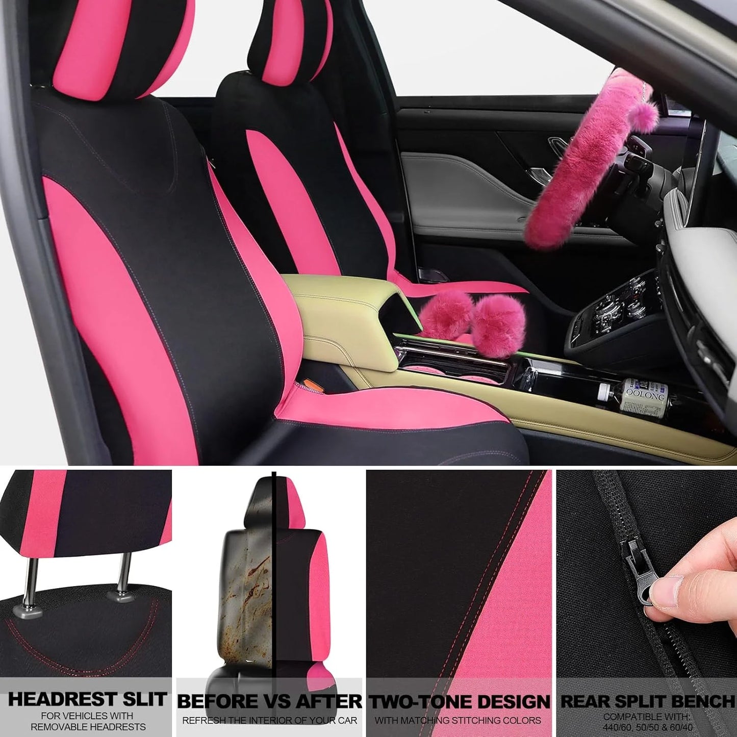 Car Seat Cover Set , For Car Front Rear SeatCover Fluffy Steering Wheel Cover Seat Belt Au