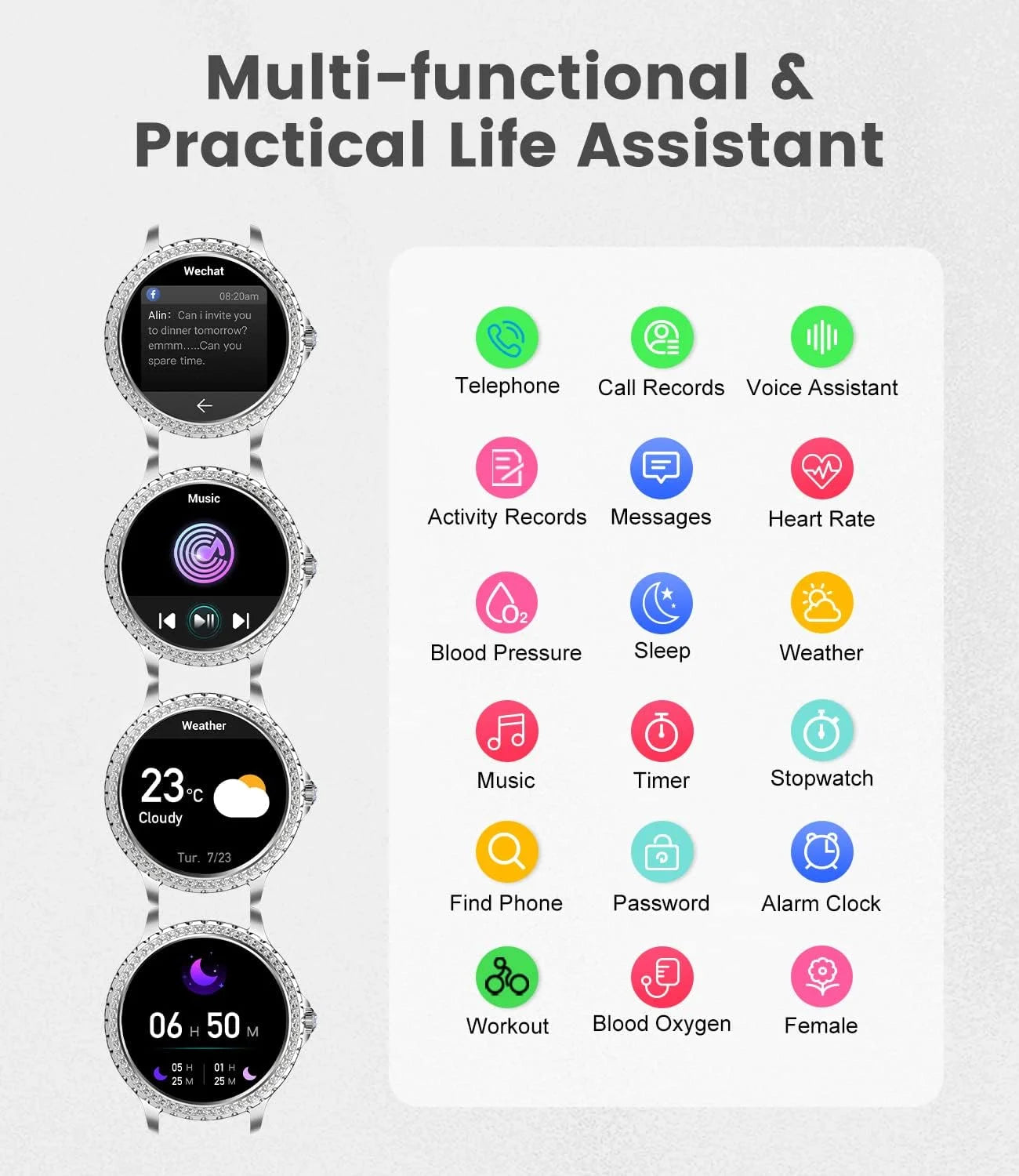 Smart Watches for Women, HD Fitness Tracker Watch with Answer