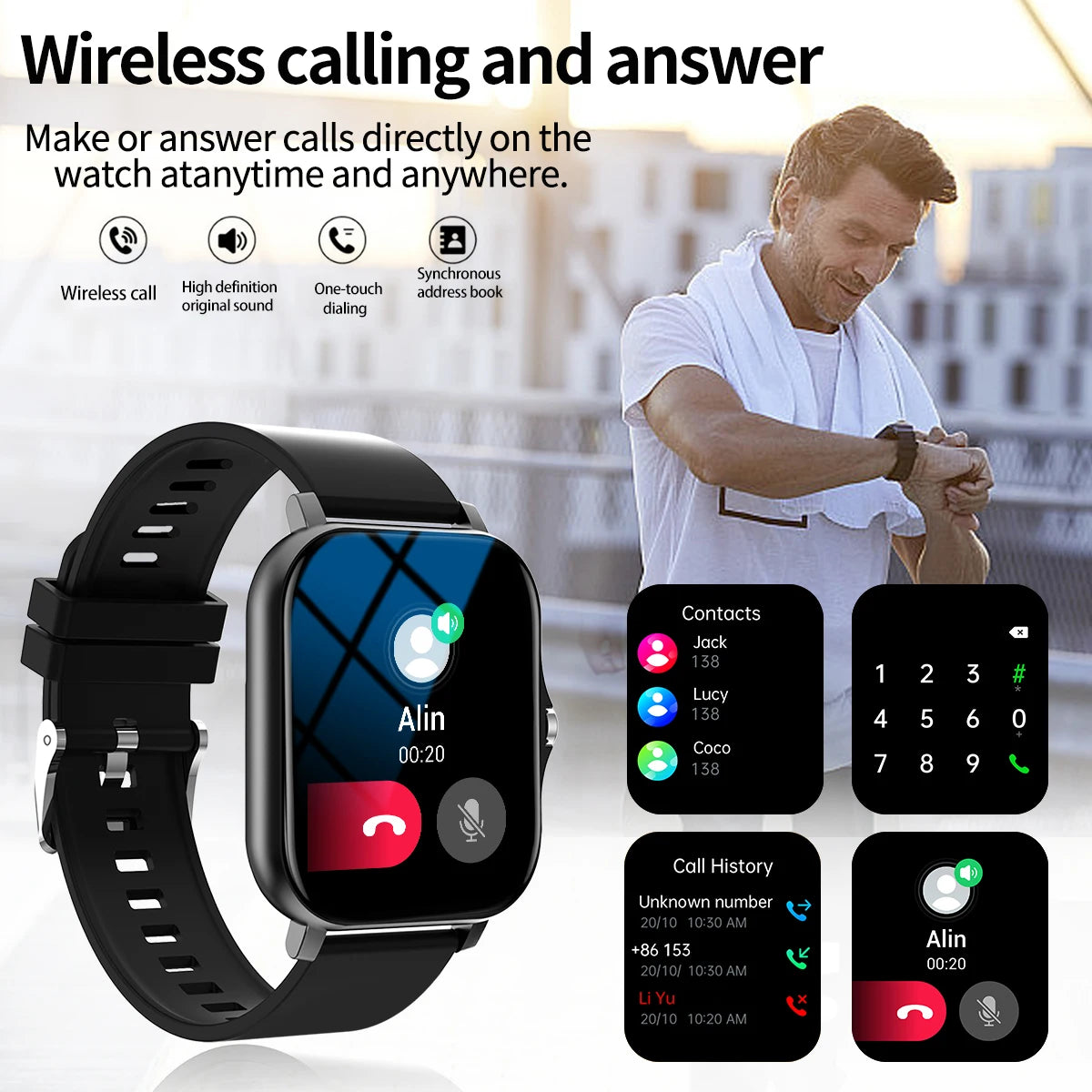 Outdoor sports smartwatch, wireless calling, information reminder, men's and women's
