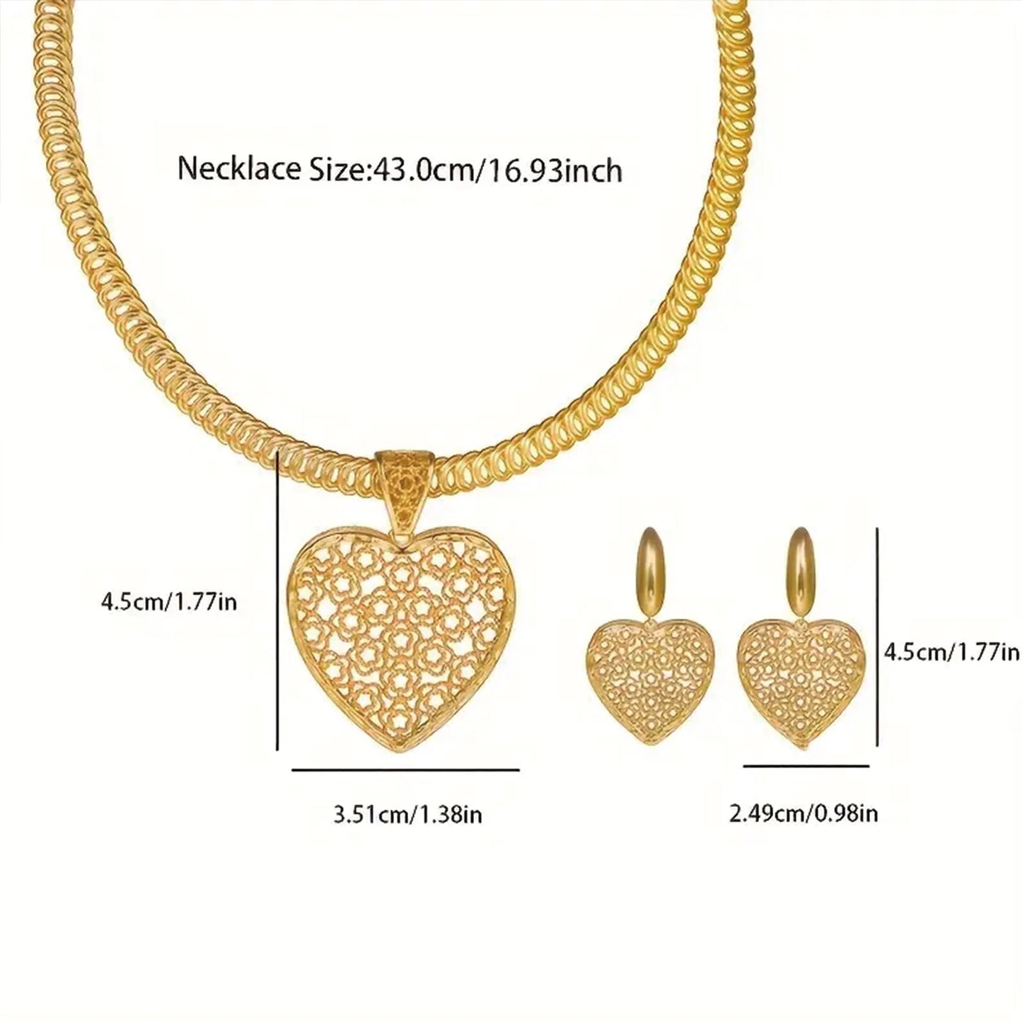 2 Piece Elegant 18K Gold Plated Jewellery Set - Boho Chic Heart Pendant