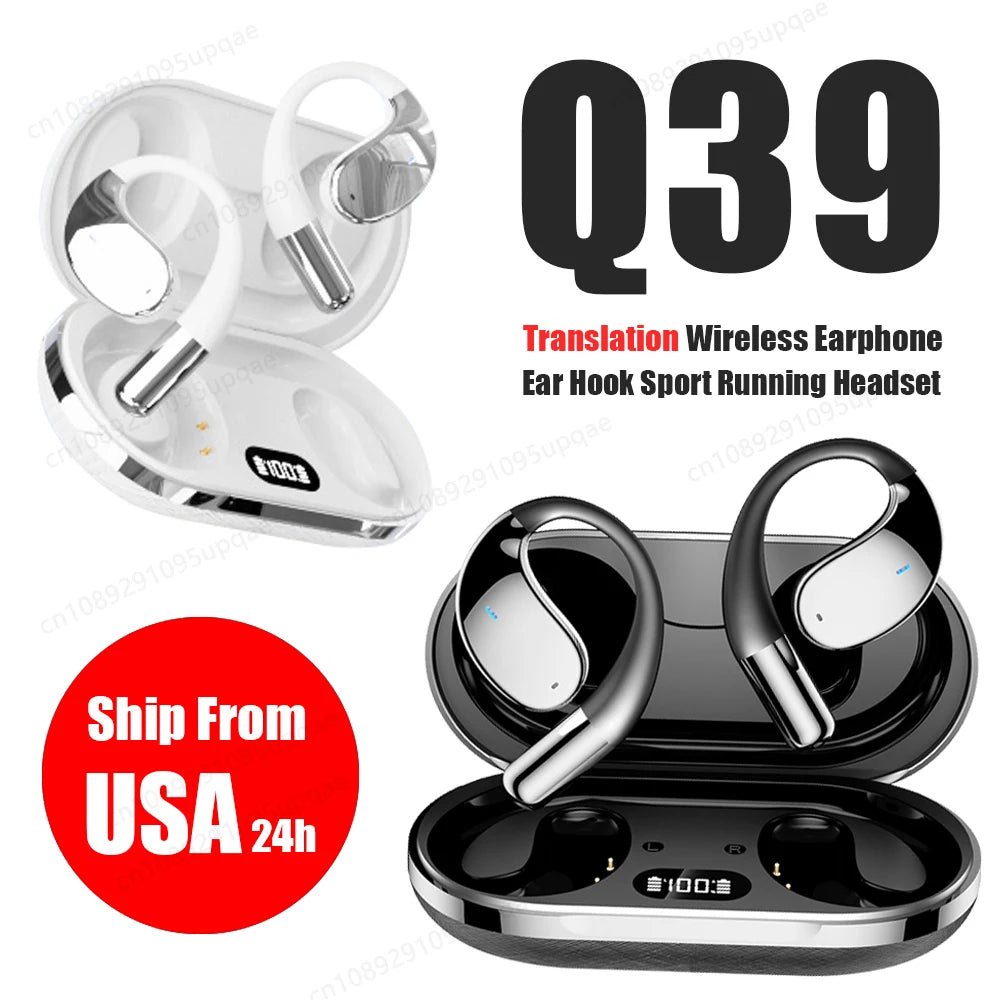 AI Translation Wireless Earphone TWS Ear Hook Sport Running Bluetooth Headset