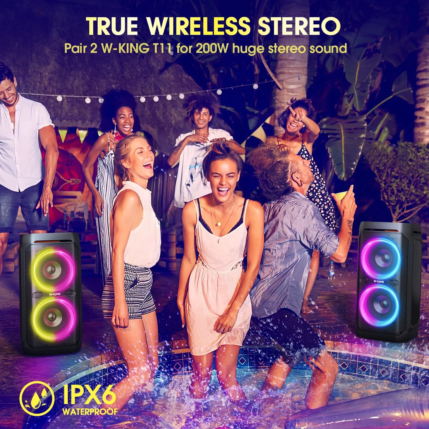 100W RMS Bluetooth Speakers, Waterproof, Loud Massive Sound