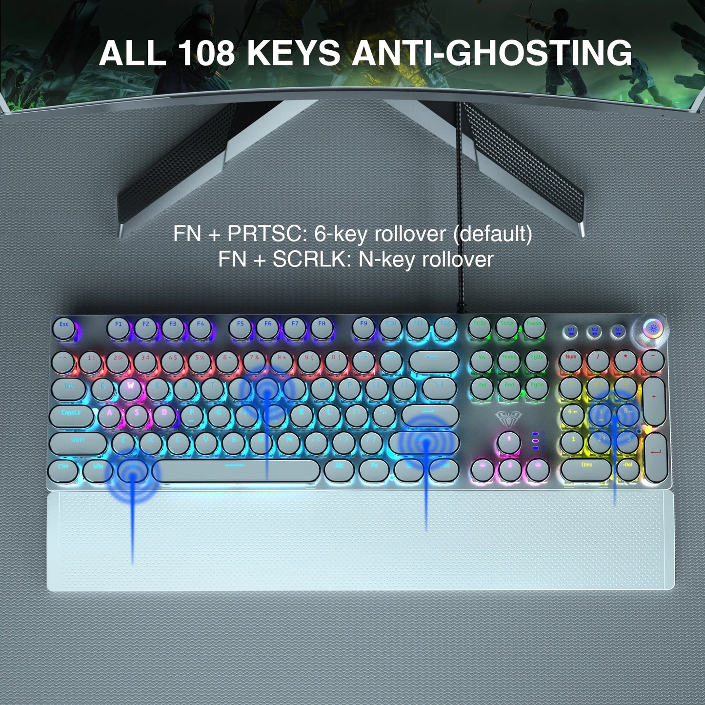 Mechanical Keyboard Round 104 keys Blue Mechanical Switch Gaming